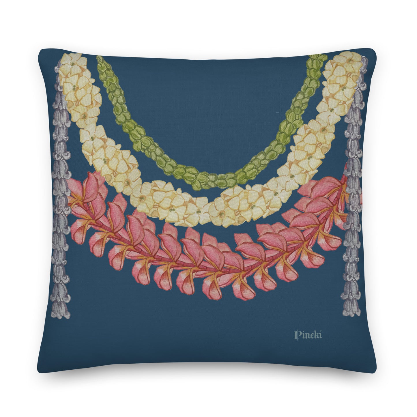 Navy Lei Drape Premium Pillow
